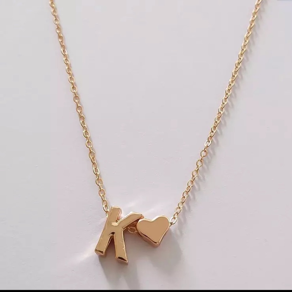 Gold K Initial Heart Necklace